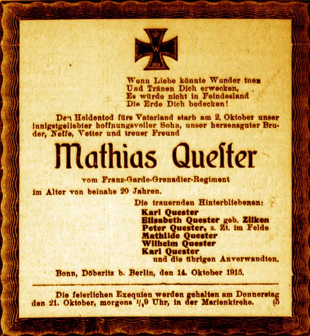 Anzeige im General-Anzeiger vom 15. Oktober 1915
