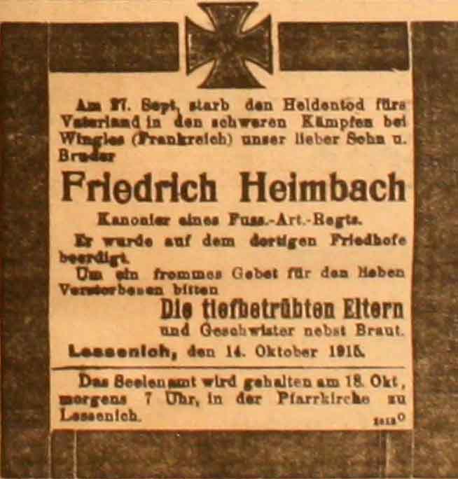 Anzeige in der Deutschen Reichs-Zeitung vom 17. Oktober 1915