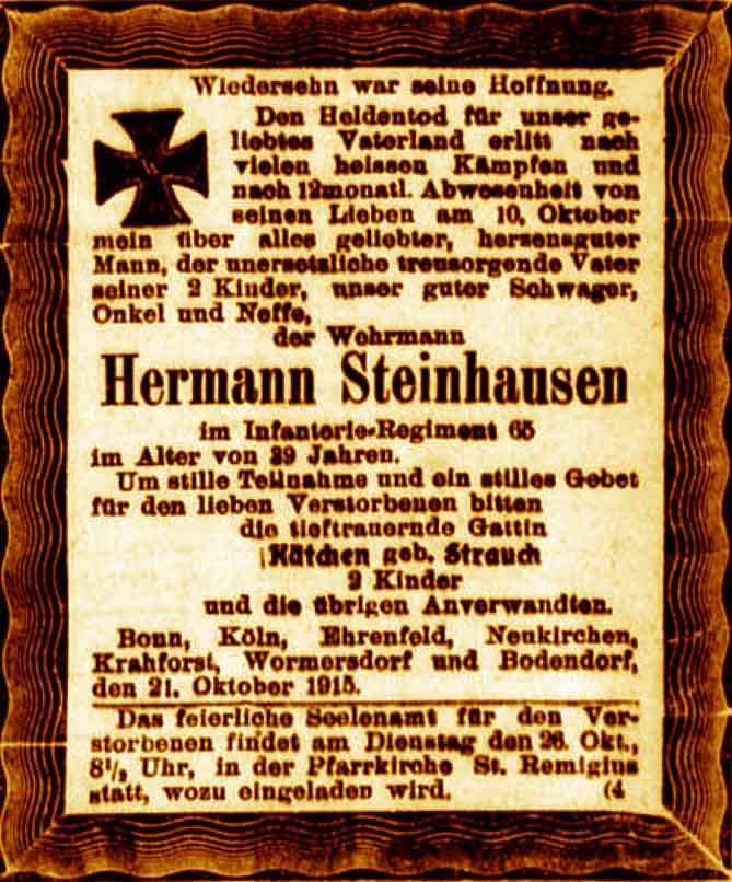 Anzeige im General-Anzeiger vom 21. Oktober 1915