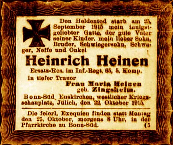Anzeige im General-Anzeiger vom 22. Oktober 1915