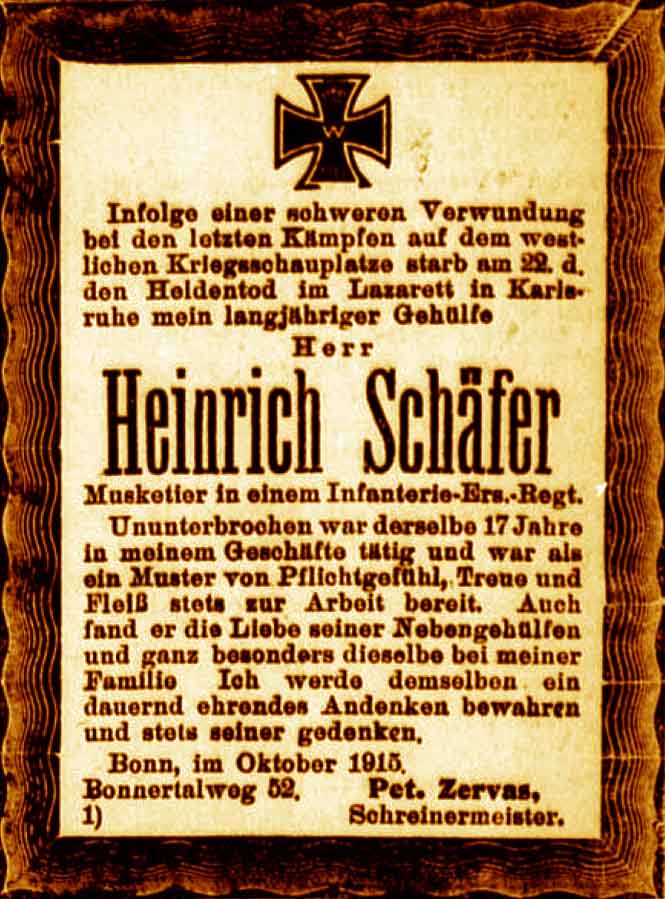 Anzeige im General-Anzeiger vom 25. Oktober 1915