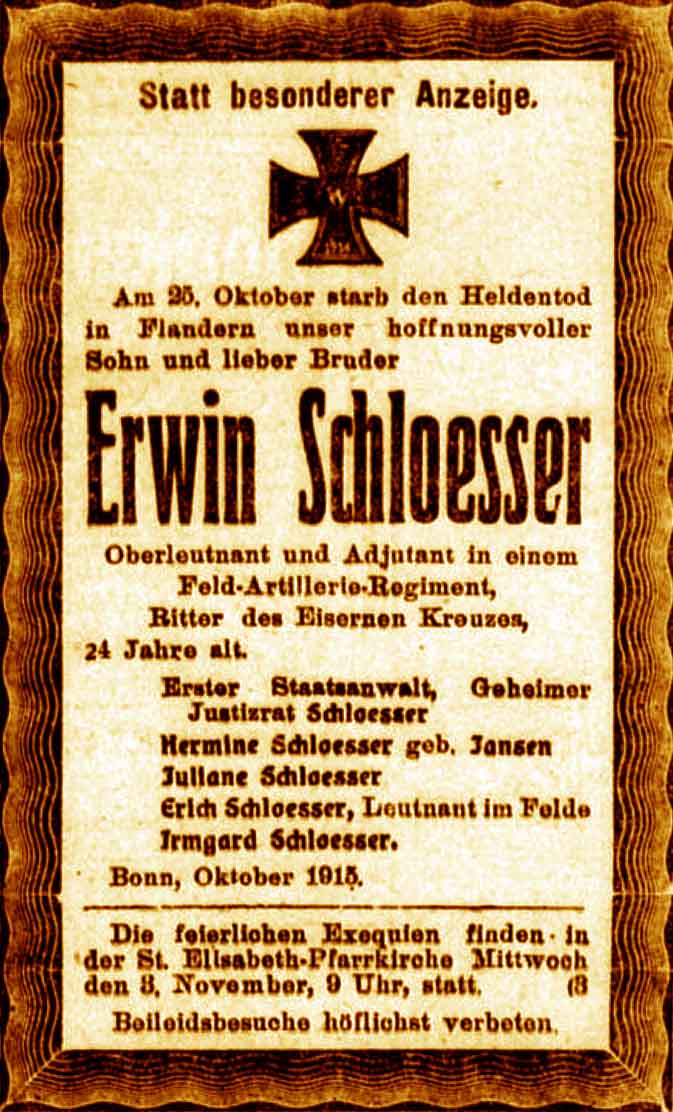 Anzeige im General-Anzeiger vom 27. Oktober 1915