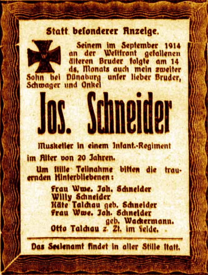 Anzeige im General-Anzeiger vom 27. Oktober 1915