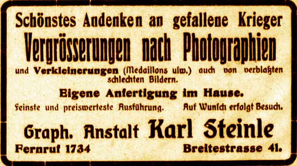 Anzeige im General-Anzeiger vom 31. Oktober 1915