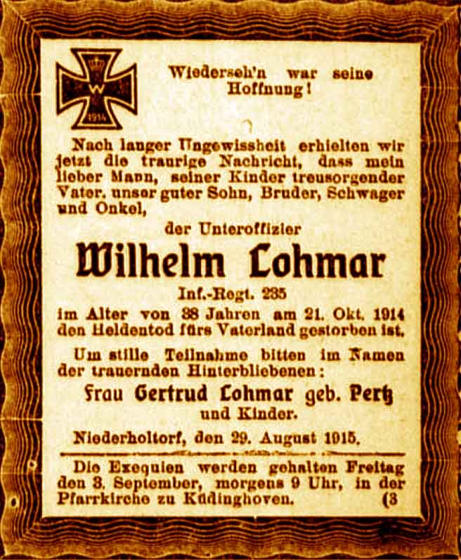 Anzeige im General-Anzeiger vom 1. September 1915