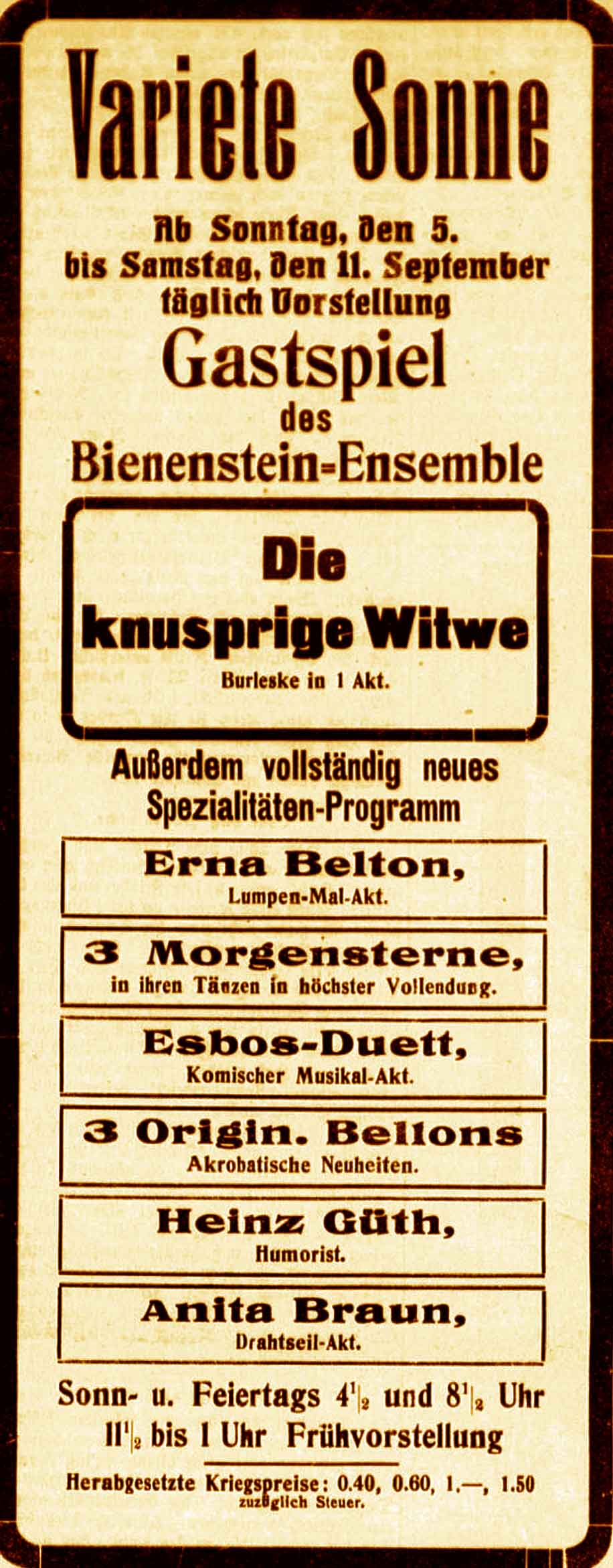 Anzeige im Volksmund vom 4. September 1915
