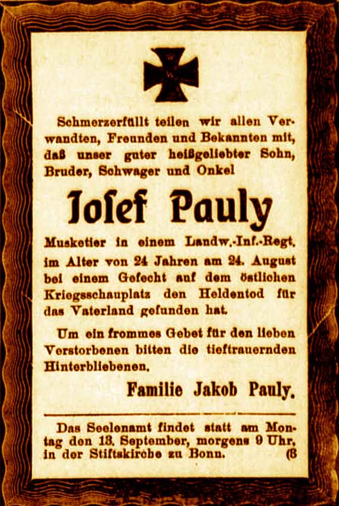 Anzeige im General-Anzeiger vom 8. September 1915