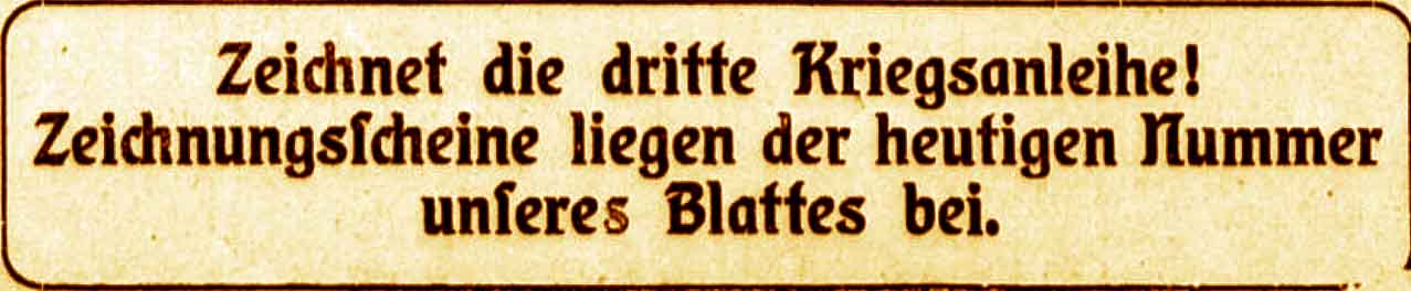 Anzeige im General-Anzeiger vom 13. September 1915
