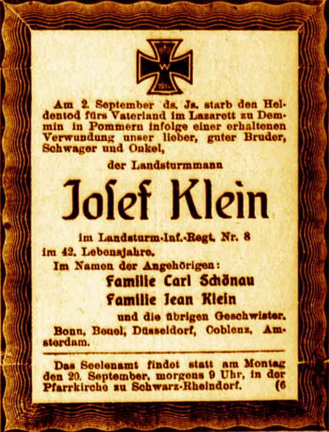 Anzeige im General-Anzeiger vom 18. September 1915