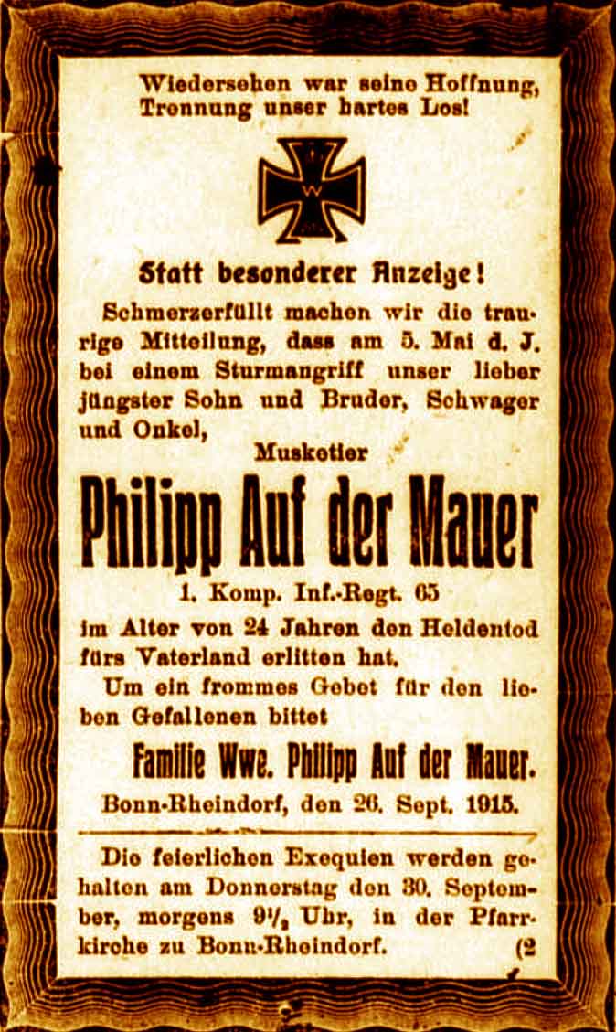 Anzeige im General-Anzeiger vom 28. September 1915