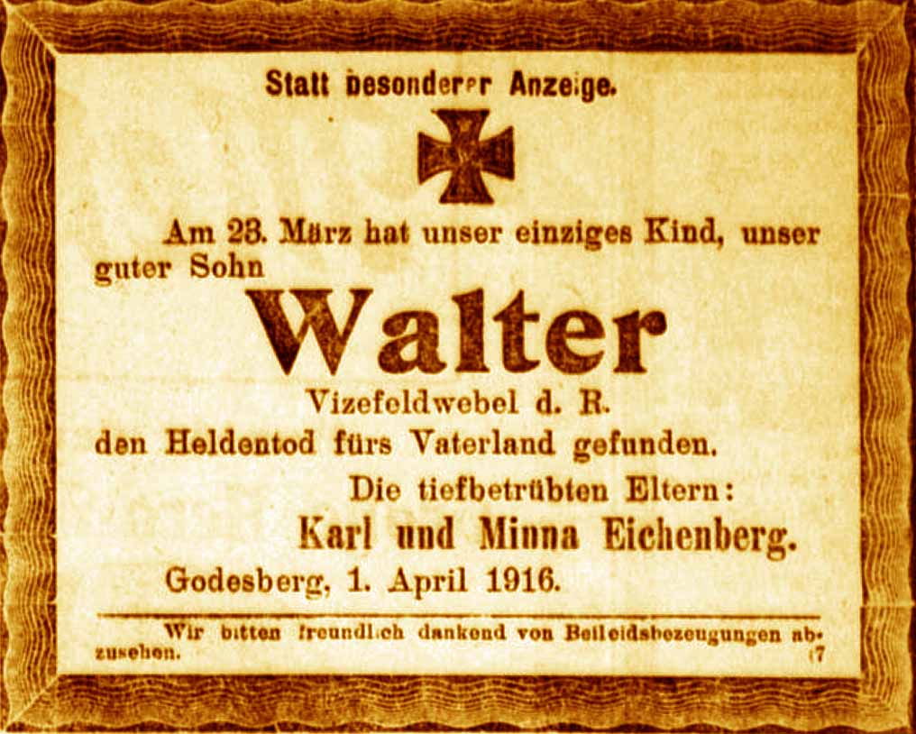 Anzeige im General-Anzeiger vom 2. April 1916