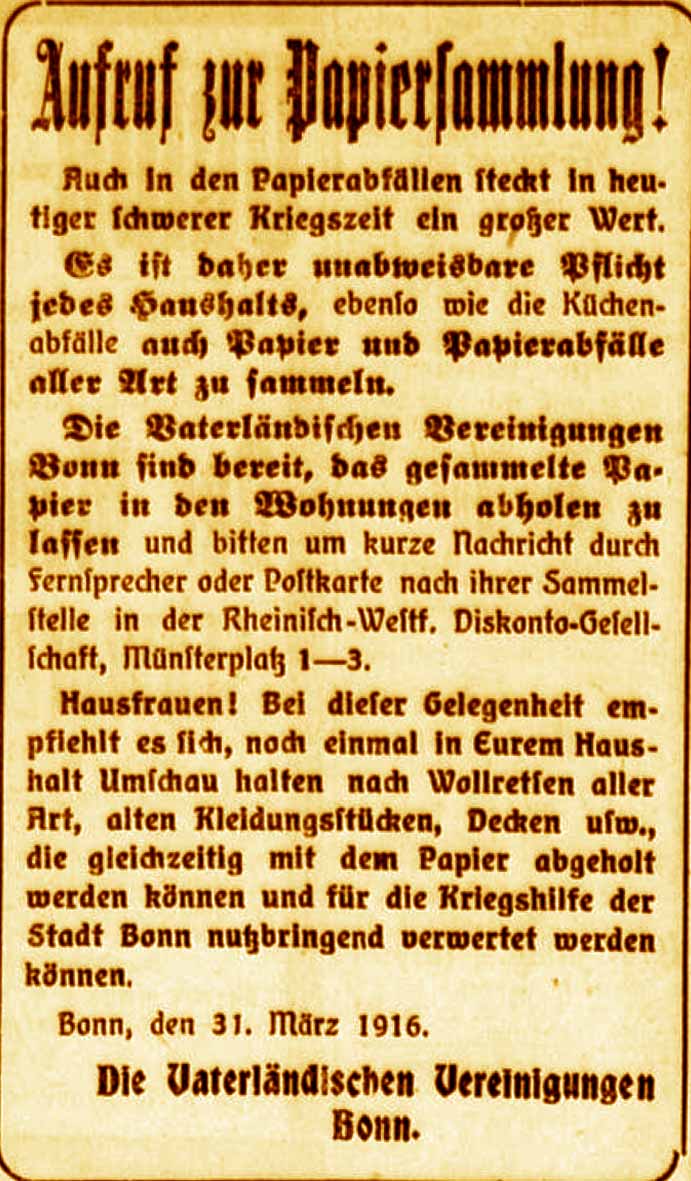 Anzeige im General-Anzeiger vom 6. April 1916