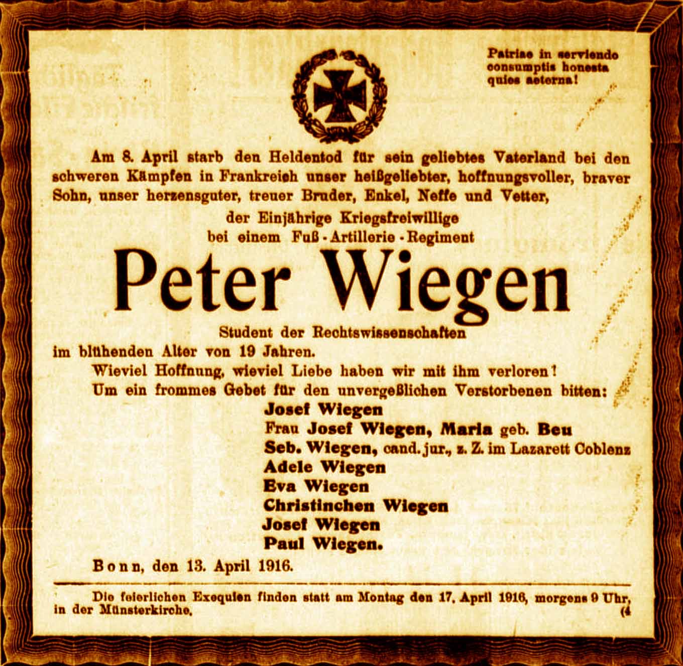 Anzeige im General-Anzeiger vom 13. April 1916