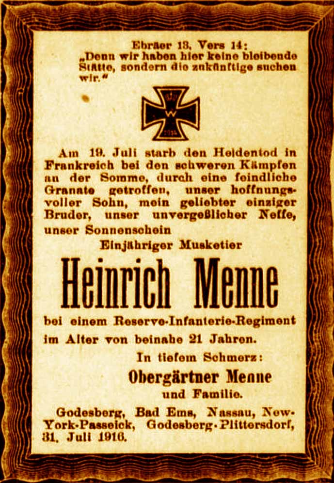 Anzeige im General-Anzeiger vom 1. August 1916