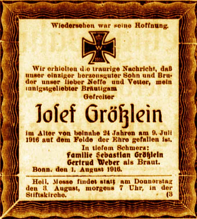 Anzeige im General-Anzeiger vom 2. August 1916