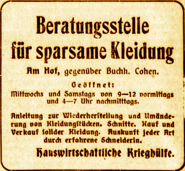 Anzeige im General-Anzeiger vom 11. August 1916