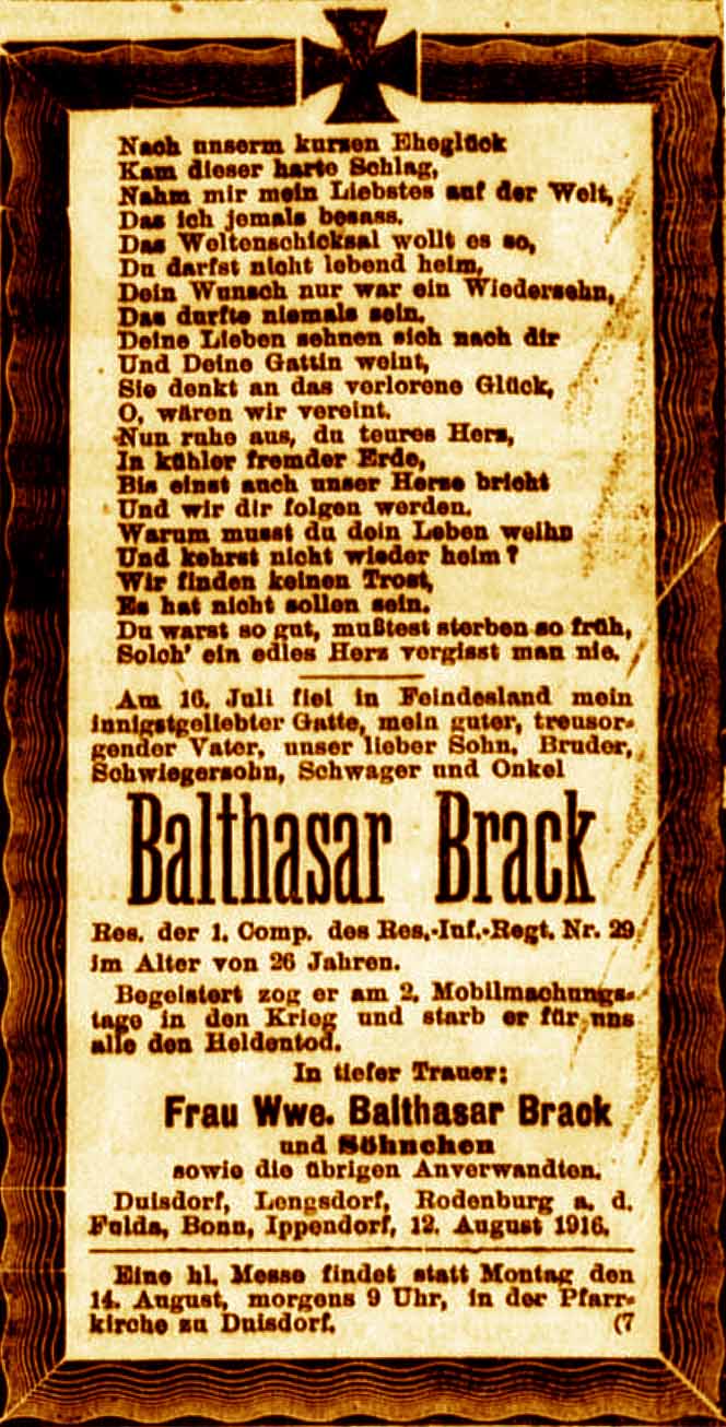 Anzeige im General-Anzeiger vom 13. August 1916
