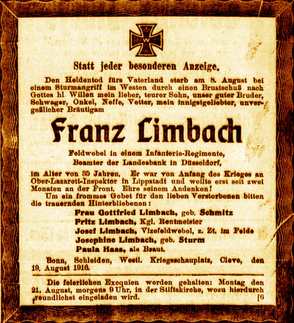 Anzeige im General-Anzeiger vom 19. August 1916