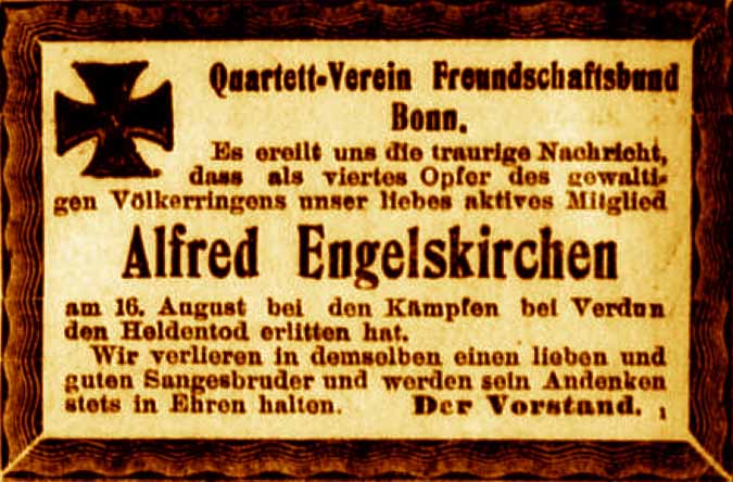 Anzeige im General-Anzeiger vom 28. August 1916