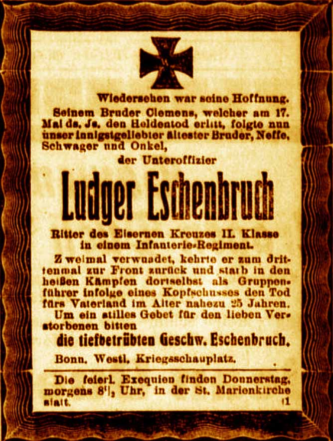 Anzeige im General-Anzeiger vom 4. Dezember 1916
