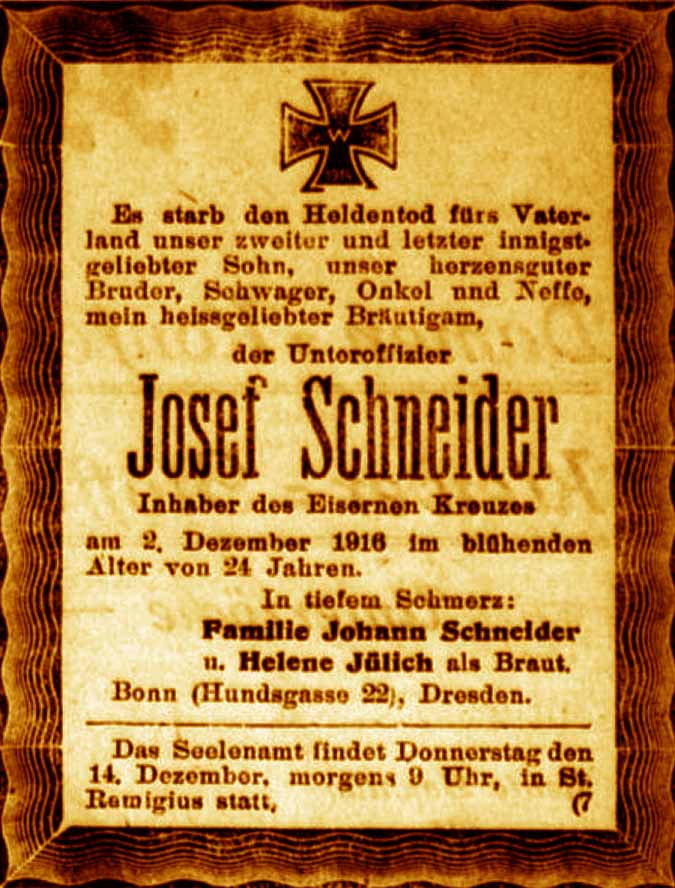Anzeige im General-Anzeiger vom 10. Dezember 1916