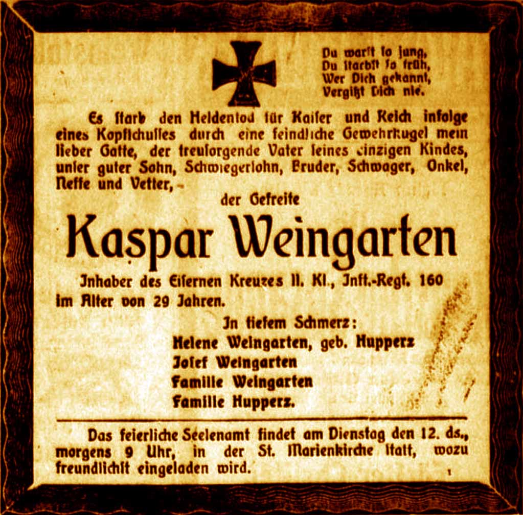 Anzeige im General-Anzeiger vom 11. Dezember 1916