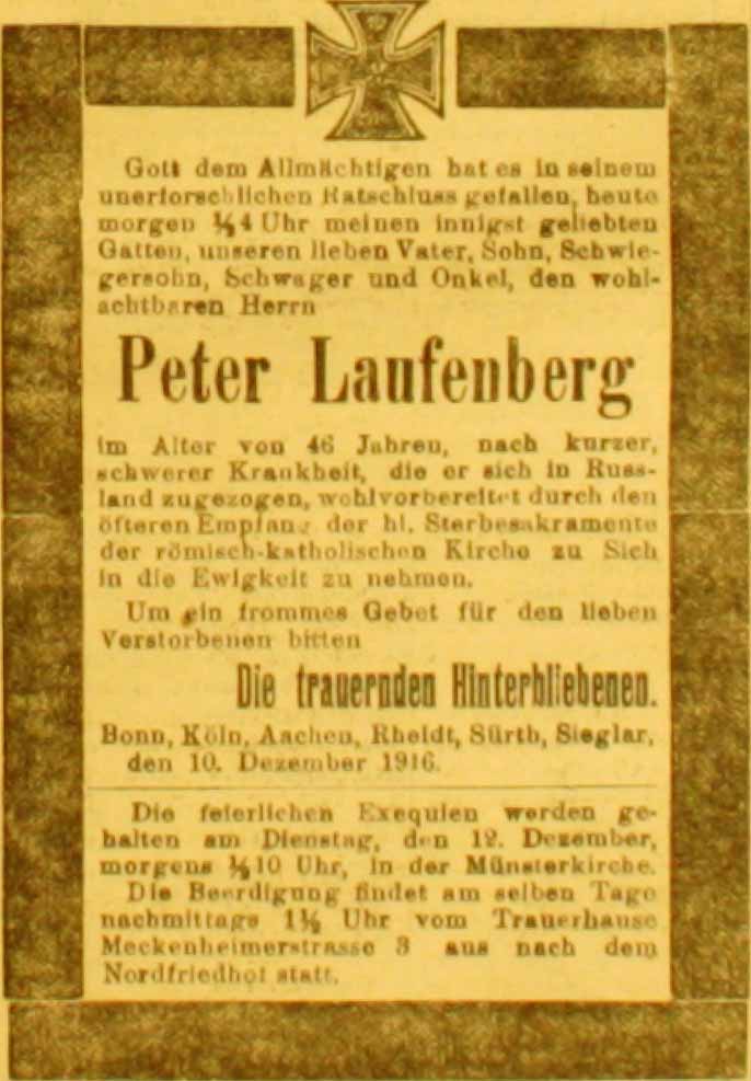 Anzeige in der Deutschen Reichs-Zeitung vom 12. Dezember 1916