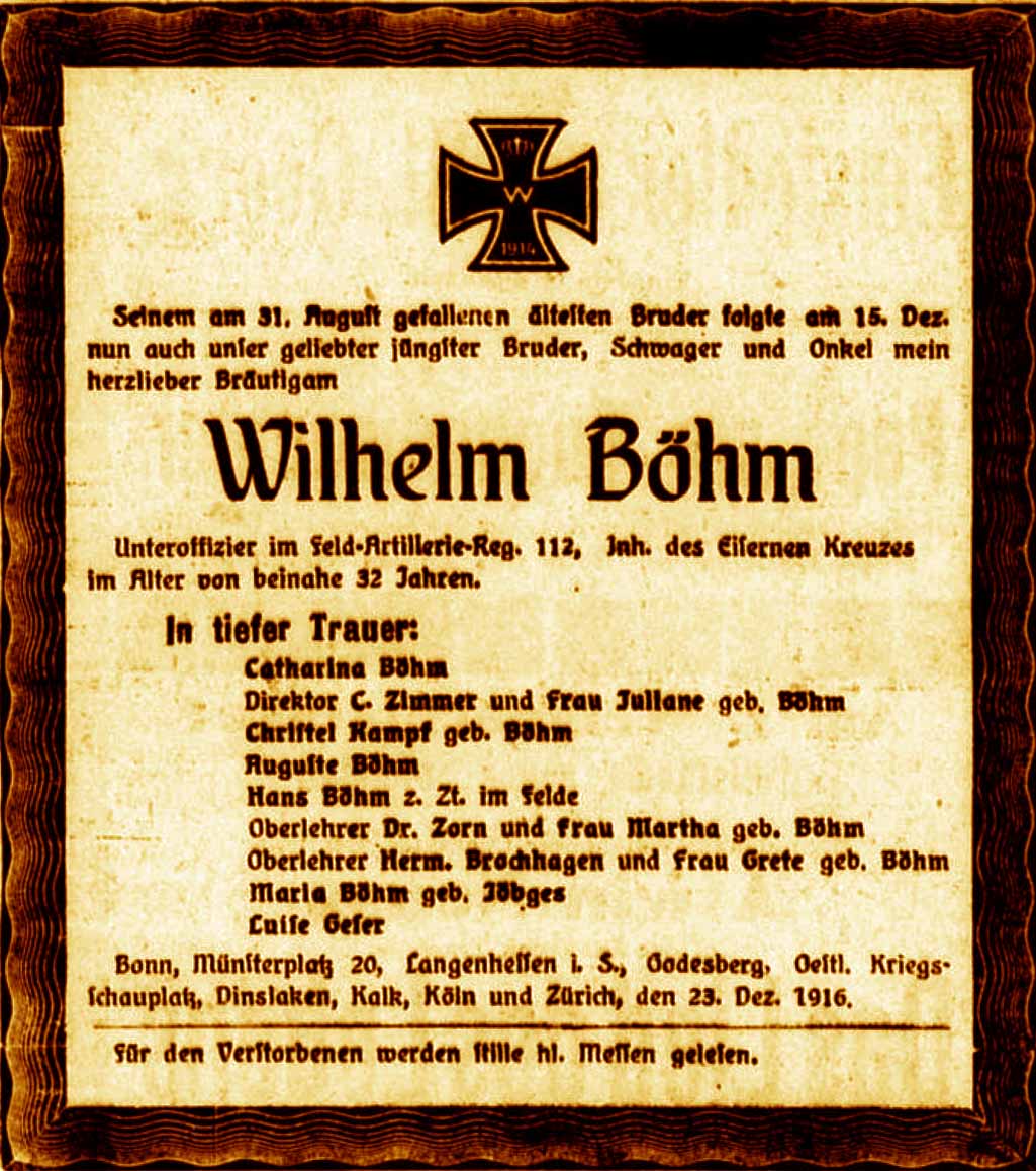 Anzeige im General-Anzeiger vom 23. Dezember 1916