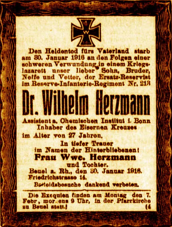 Anzeige im General-Anzeiger vom 3. Februar 1916