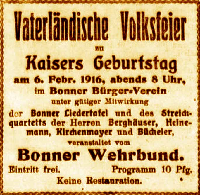 Anzeige im General-Anzeiger vom 5. Februar 1916
