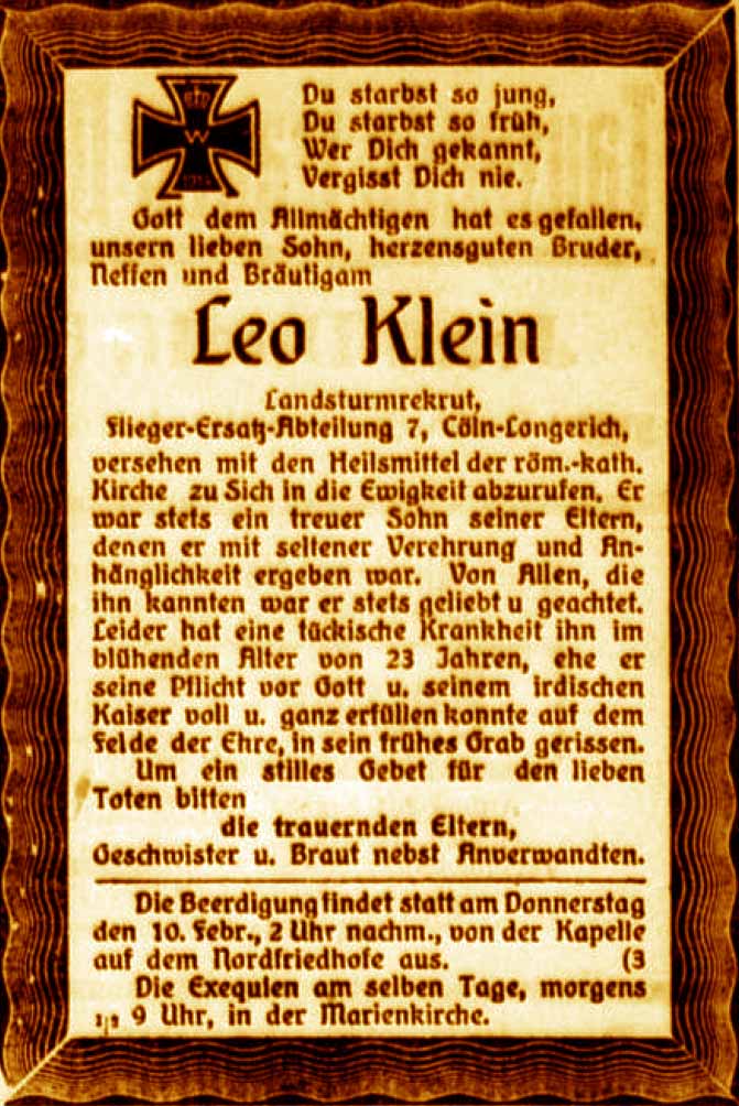 Anzeige im General-Anzeiger vom 9. Februar 1916