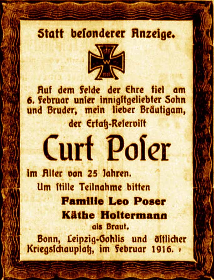 Anzeige im General-Anzeiger vom 13. Februar 1916