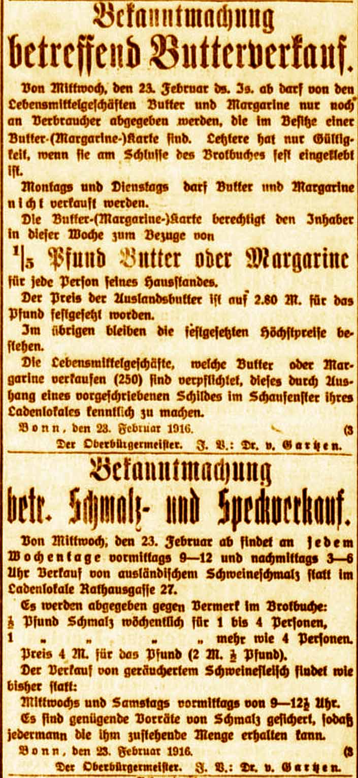 Amtliche Bekanntmachungen im General-Anzeiger vom 23. Februar 1916