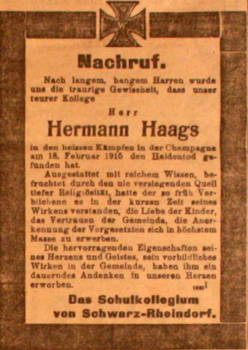 Anzeige in der Deutschen Reichs-Zeitung vom 1. Januar 1916