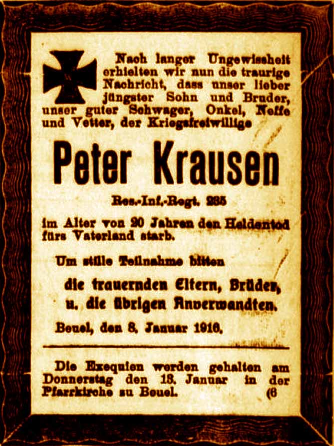 Anzeige im General-Anzeiger vom 8. Januar 1916
