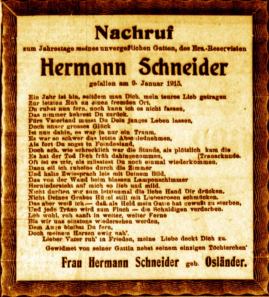 Anzeige im General-Anzeiger vom 9. Januar 1916