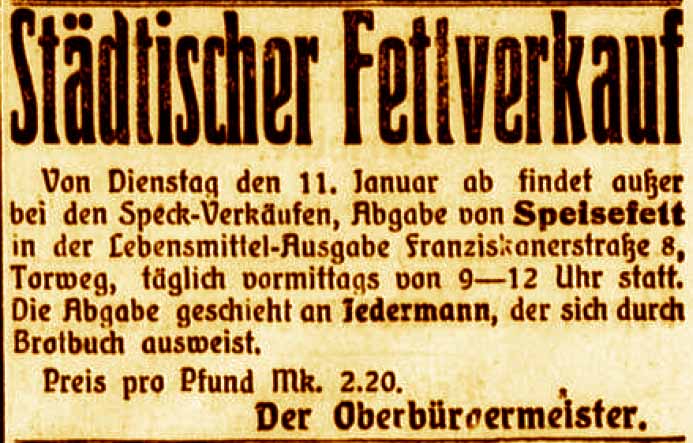 Anzeige im General-Anzeiger vom 10. Januar 1916