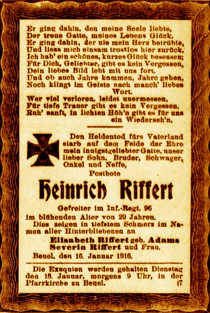 Anzeige im General-Anzeiger vom 16. Januar 1916