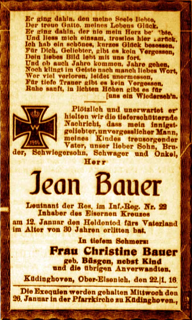 Anzeige im General-Anzeiger vom 23. Januar 1916
