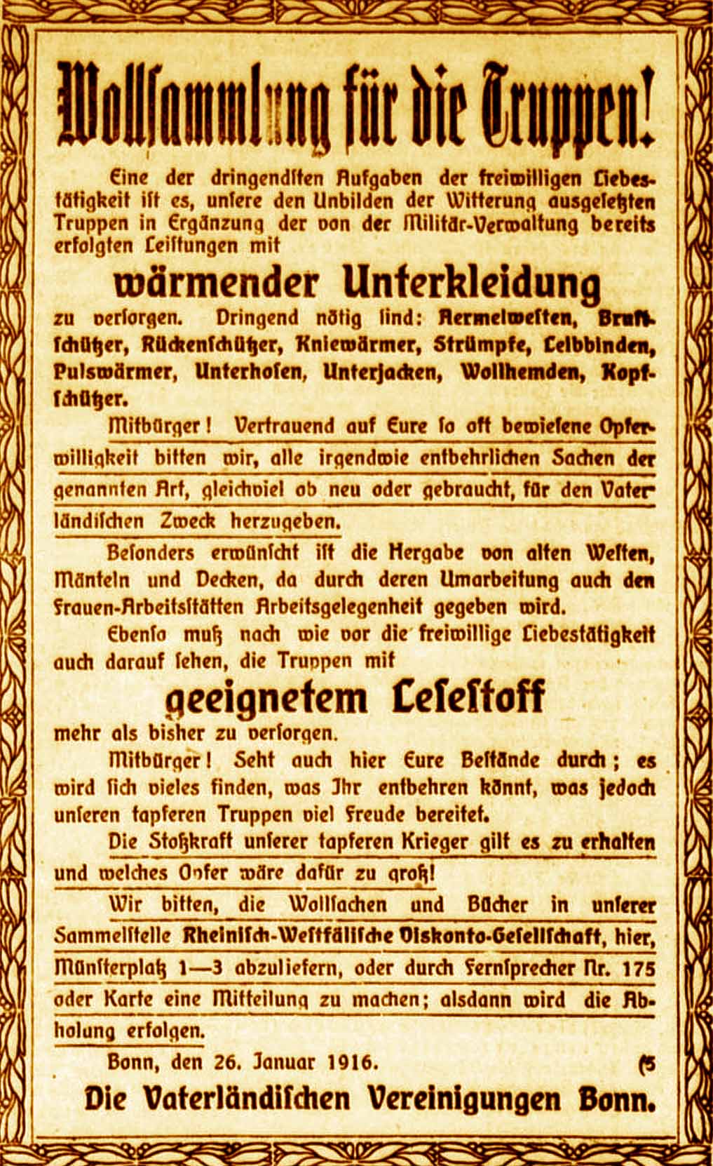 Anzeige im General-Anzeiger vom 28. Januar 1916