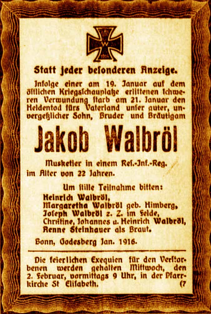 Anzeige im General-Anzeiger vom 30. Januar 1916