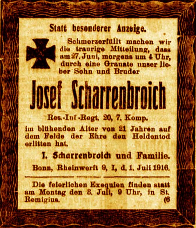 Anzeige im General-Anzeiger vom 1. Juli 1916