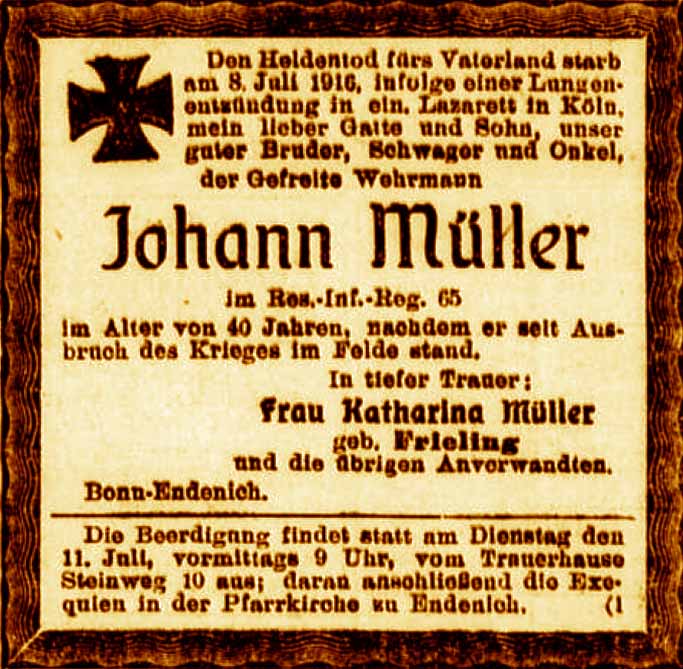 Anzeige im General-Anzeiger vom 10. Juli 1916