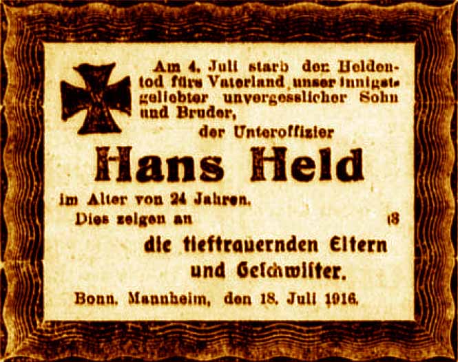 Anzeige im General-Anzeiger vom 19. Juli 1916