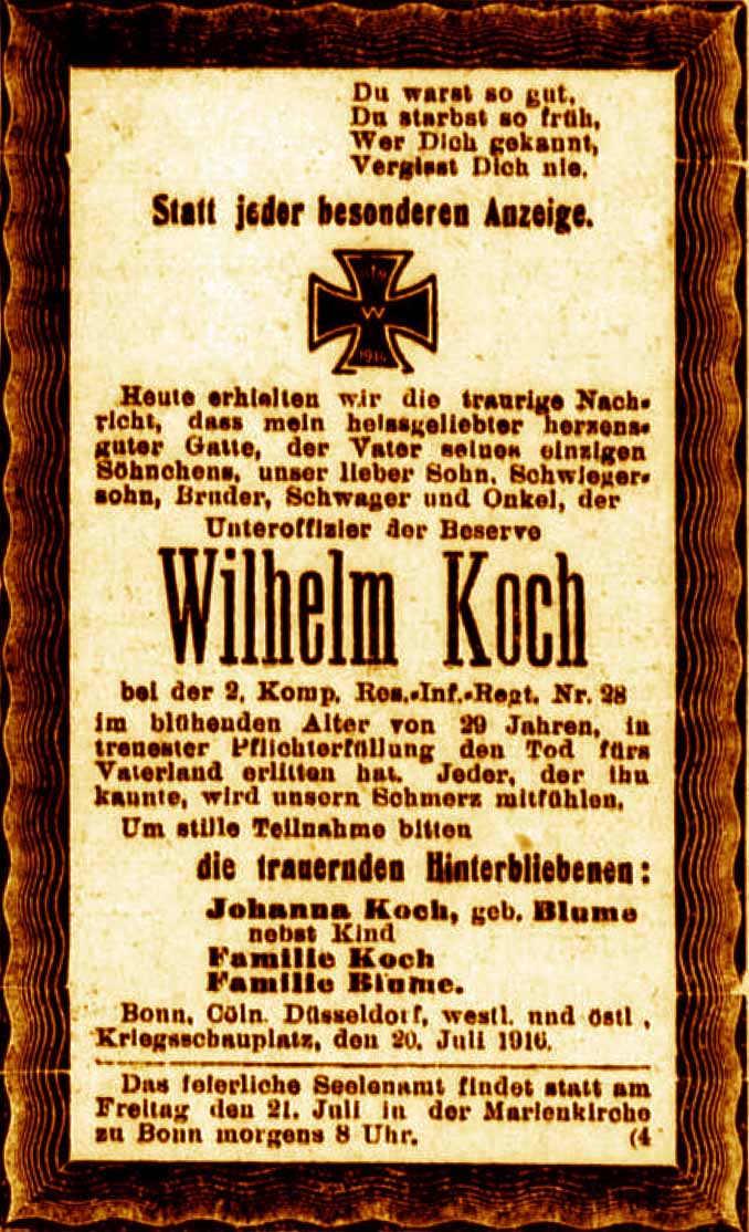 Anzeige im General-Anzeiger vom 20. Juli 1916