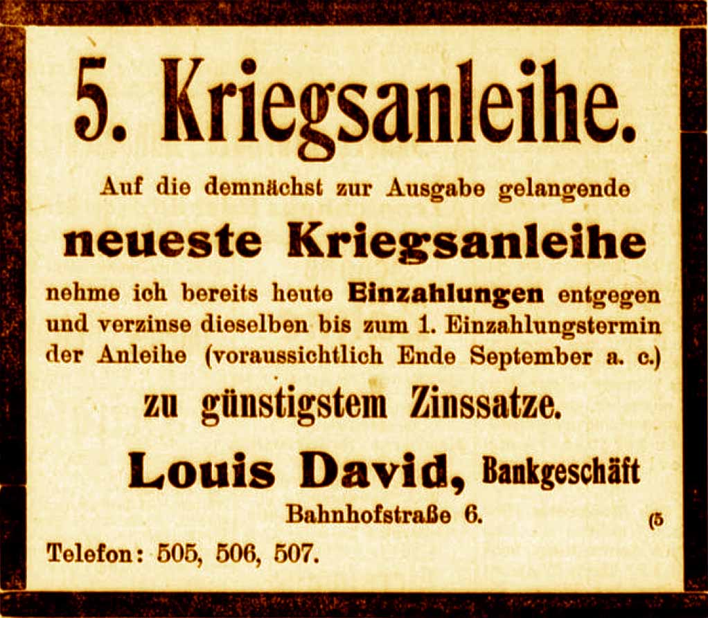 Anzeige im General-Anzeiger vom 28. Juli 1916
