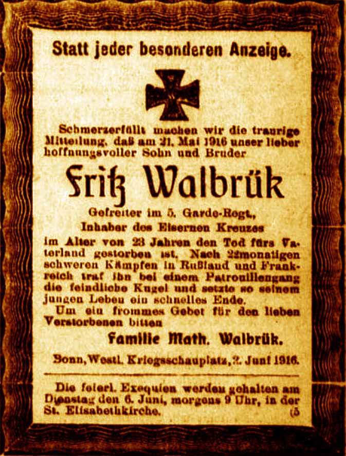 Anzeige im General-Anzeiger vom 2. Juni 1916