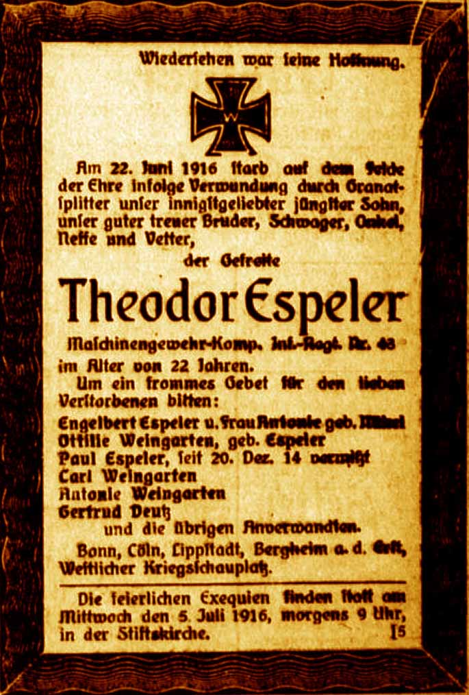 Anzeige im General-Anzeiger vom 30. Juni 1916