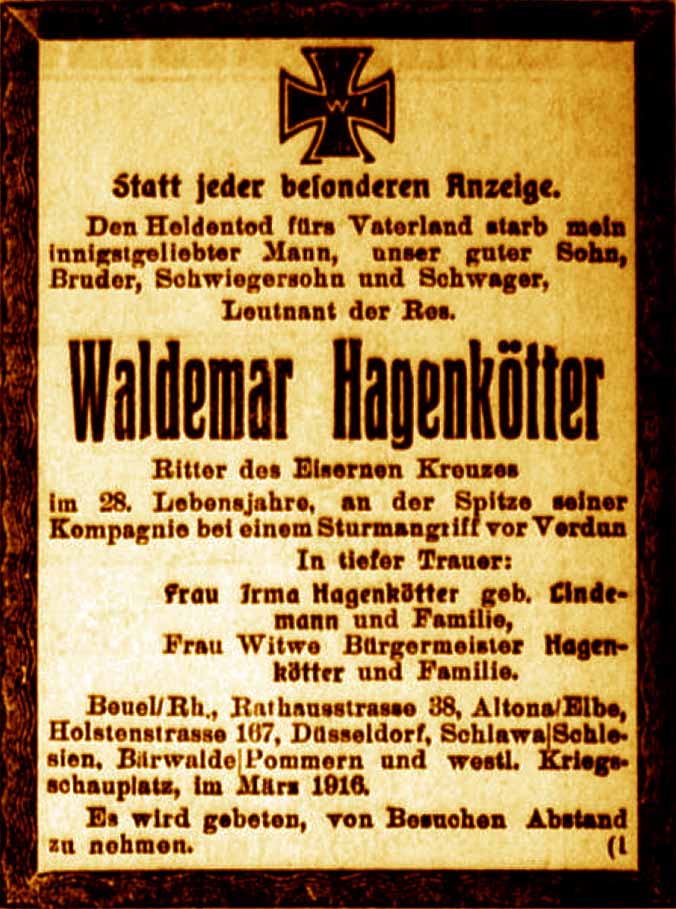 Anzeige im General-Anzeiger vom 6. März 1916