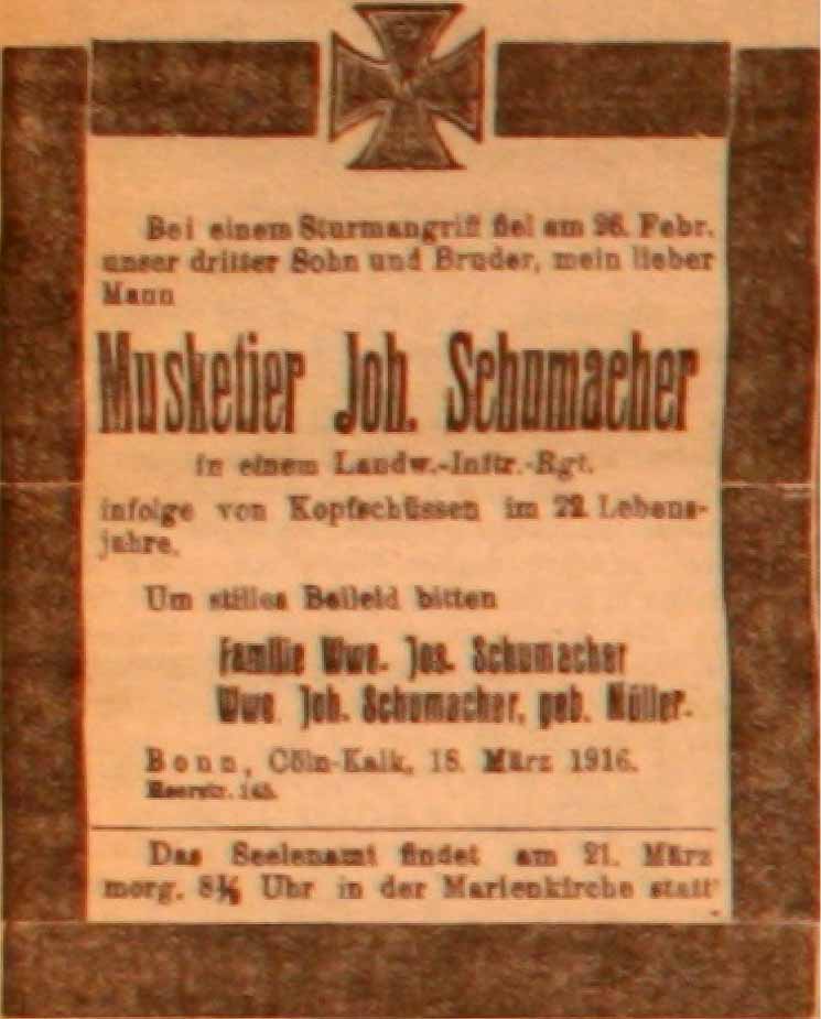 Anzeige in der Deutschen Reichs-Zeitung vom 19. März 1916
